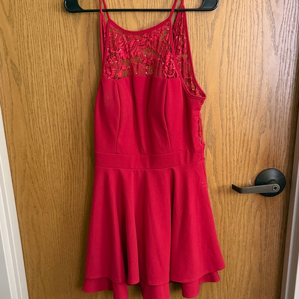 Emerald Sundae Red Lace Mini Dress